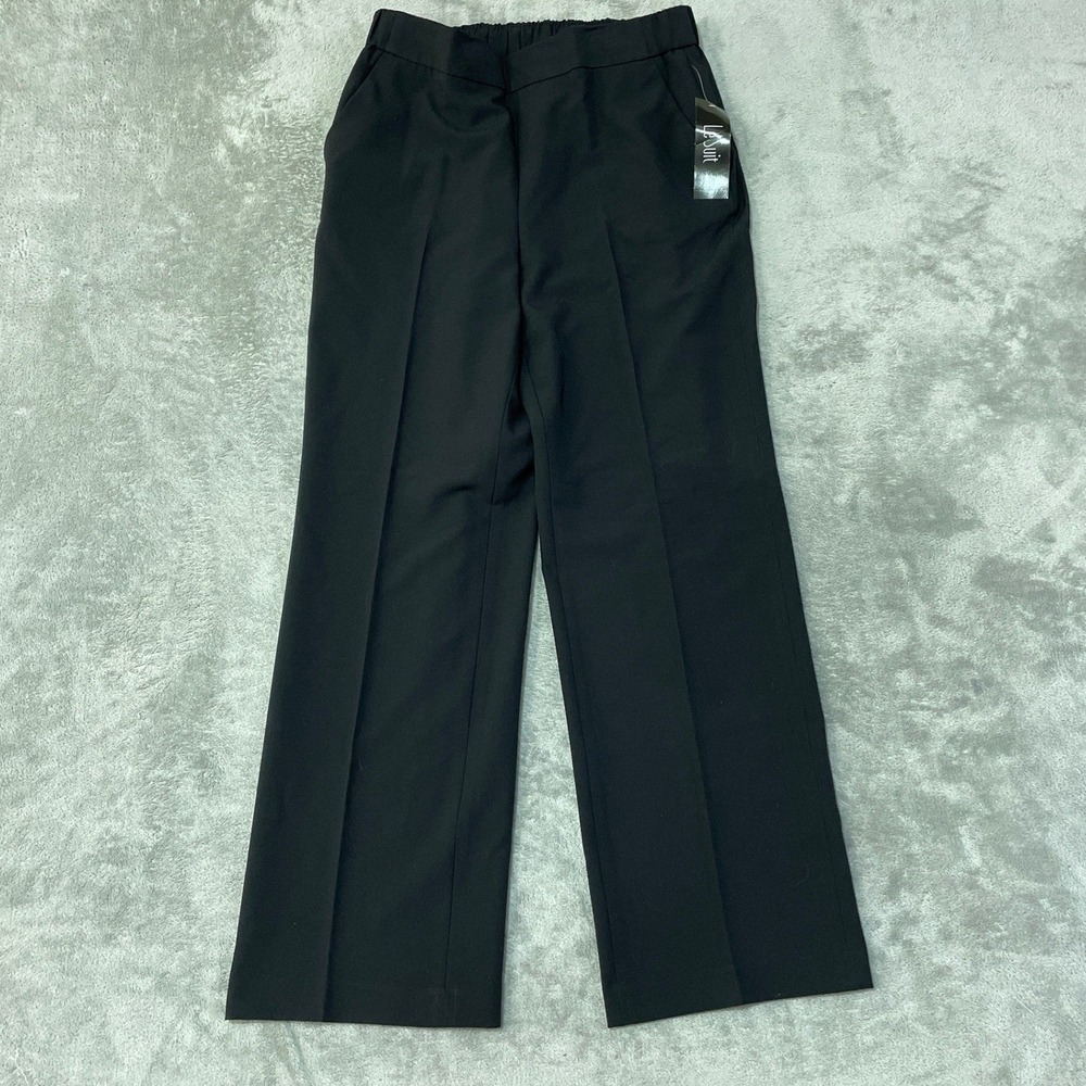 NWOT Le Suit Pull On Dress Pants Women's 8 Black Polyester Wide Leg